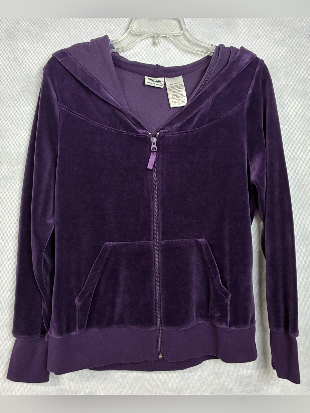 Vintage Y2K Athletic Works Velour Full Zip Jacket Hooded Purple Women's Large